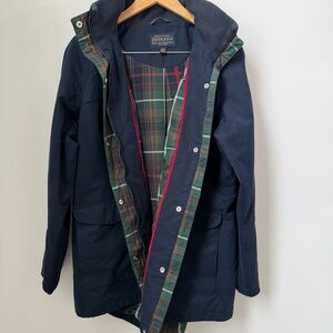 Pendleton Navy Field Jacket Hideaway Hood Plaid Lined Utility Coat XL Heritage G